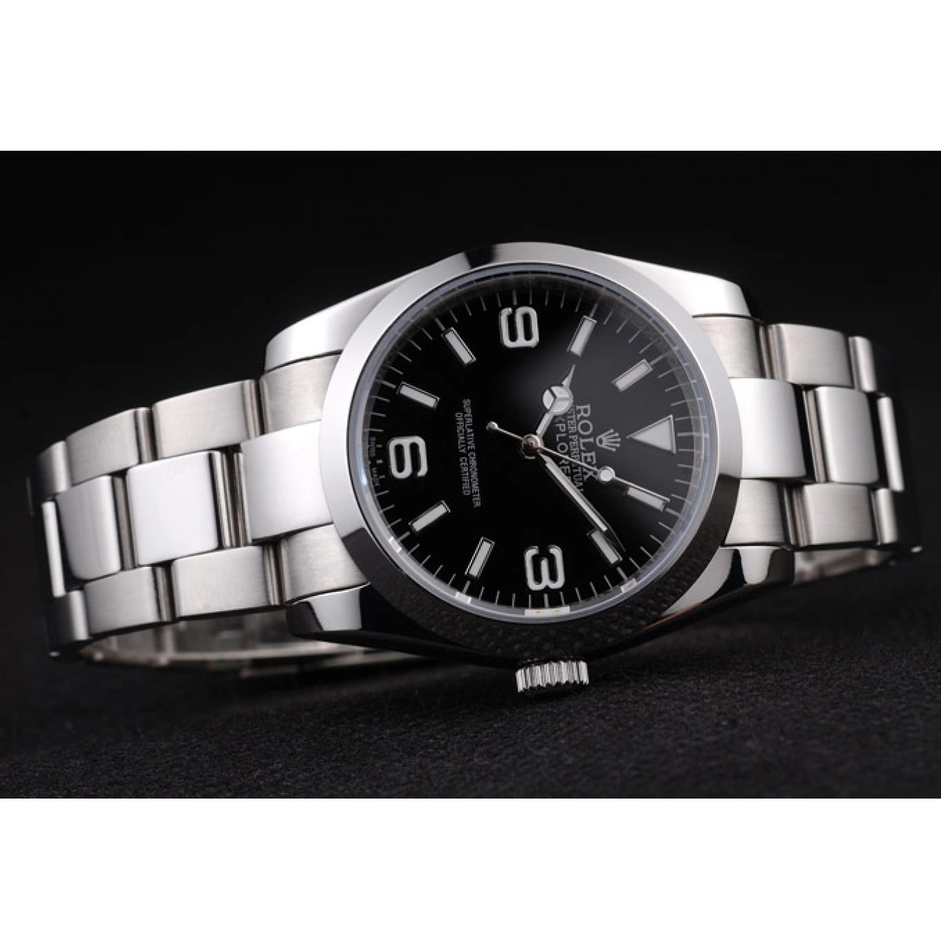Aaa replica watch 98087 Rolex Explorer Polished Dial Steel Black Stainless 0511